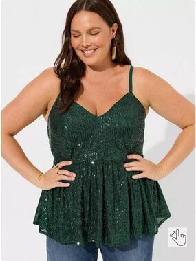 NWT Torrid Botanical Garden Green Sequin Peplum V-Neck Tank Top Plus Size 4 4X
